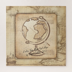 Puzzle Vintage Globe. Regalo de profesores de geografía e