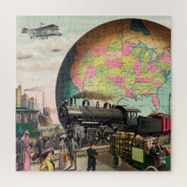 Puzzle Vintage Globe Transport America Locomotive Artwork