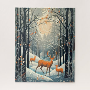 Puzzle Vintage Gouache Styled Winter Deer 16x20
