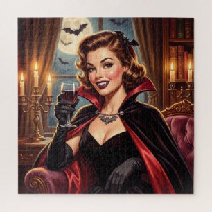 Puzzle Vintage Halloween Bella Chica Pin-up de Vampiro