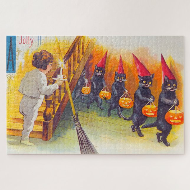 Puzzle Vintage Halloween Black Cats (Horizontal)