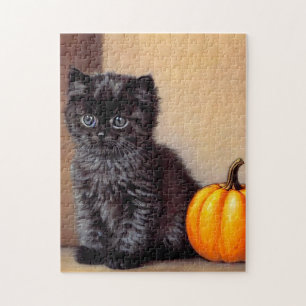 Puzzle Vintage Halloween Black Kitten Ilustracion