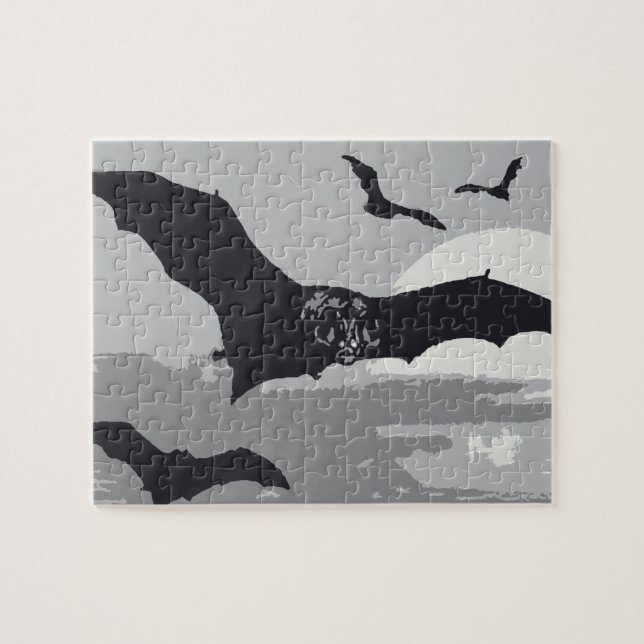 Puzzle Vintage Halloween Flying Black Bats (Horizontal)