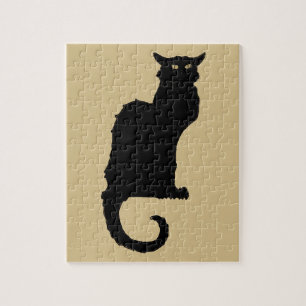 Puzzle Vintage Halloween, Gato Negro Art Nouveau Espeluzn