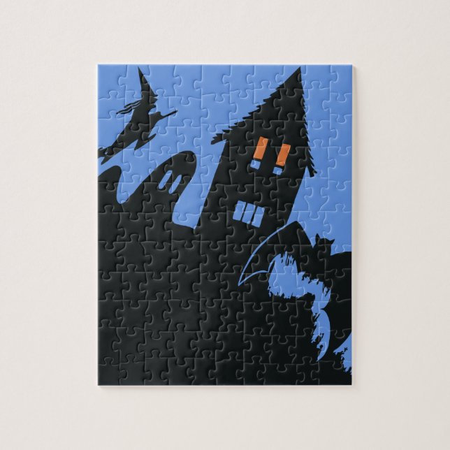 Puzzle Vintage Halloween, Scary Haunted House and Witch (Vertical)