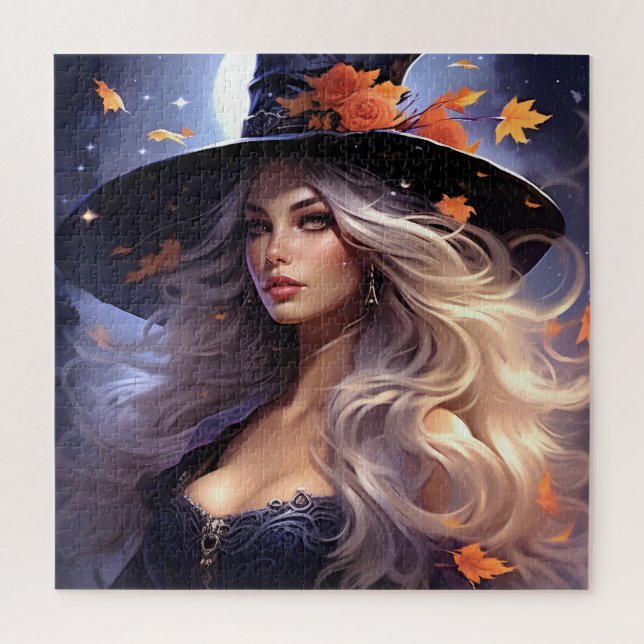 Puzzle Vintage Halloween Witch Autumn Leaves (Vertical)