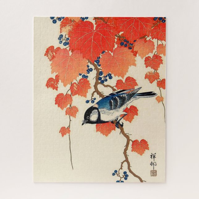 Puzzle Vintage Japanese Bird and Autumn Grapevine (Vertical)