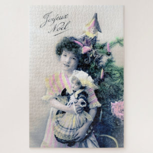 Puzzle Vintage Joyeux Noël con Chica y muñeca