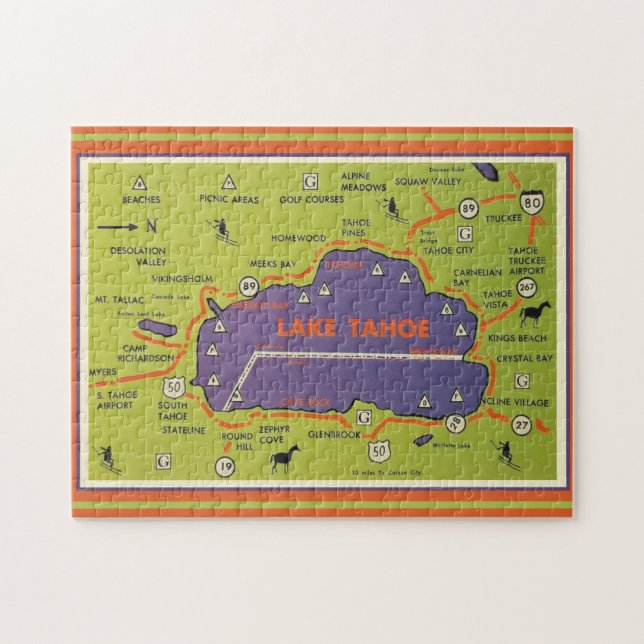 Puzzle Vintage Lake Tahoe Map  (Horizontal)