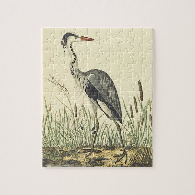 Puzzle Vintage Look, Tall Standing Bird, Cattails (Vertical)