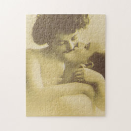 Puzzle Vintage love couple kissing sepia illustration