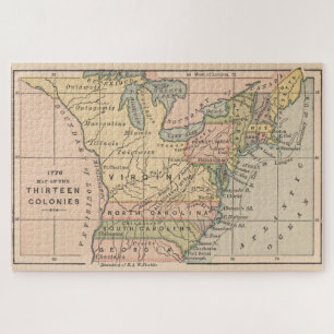 Puzzle Vintage Map of The Thirteen Colonies (1885)