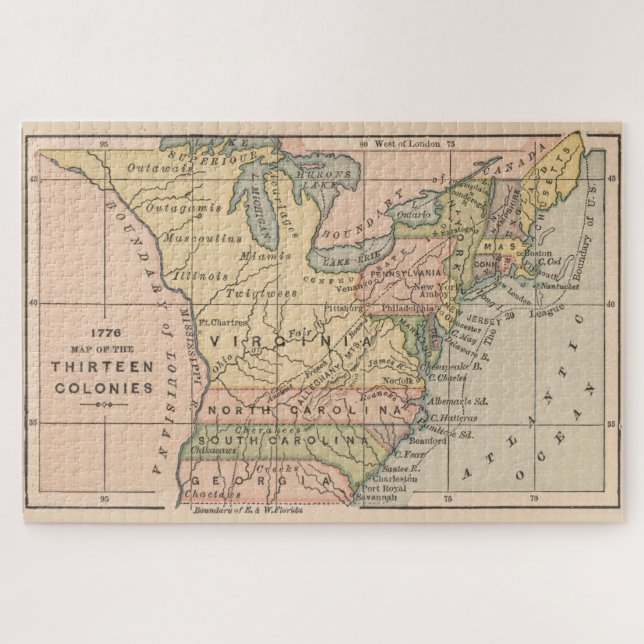 Puzzle Vintage Map of The Thirteen Colonies (1885) (Horizontal)