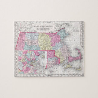 Puzzle Vintage Massachusetts y mapa de Rhode Island