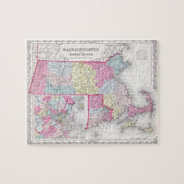 Puzzle Vintage Massachusetts y mapa de Rhode Island (Horizontal)