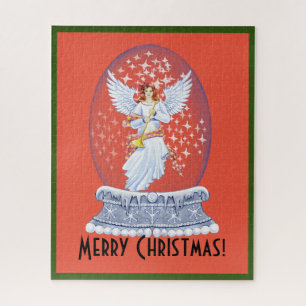 Puzzle Vintage Merry Christmas Angel Sparkling Snowglobe