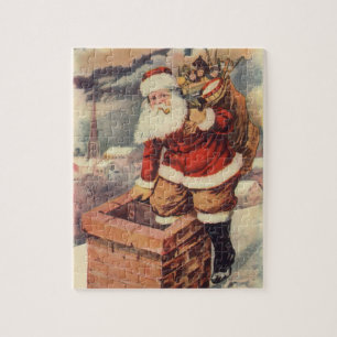 Puzzle Vintage Navidad Victoriano Papá Noel en Chimney