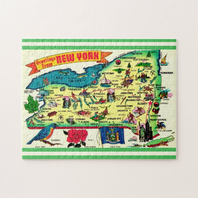 Puzzle Vintage New York 11x14 State Map (Horizontal)