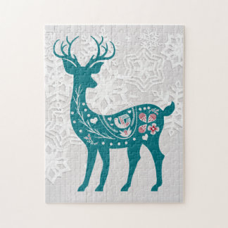 Puzzle Vintage nórdico Elk Deer con copas de nieve
