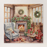 Puzzle Vintage Parlor Christmas Presenta Chimenea<br><div class="desc">Este rompecabezas será desafiante en una vintage escena de salón con regalos de Navidad y chimenea. Disponible en cualquier tamaño cuadrado. Esta es de 676 piezas</div>