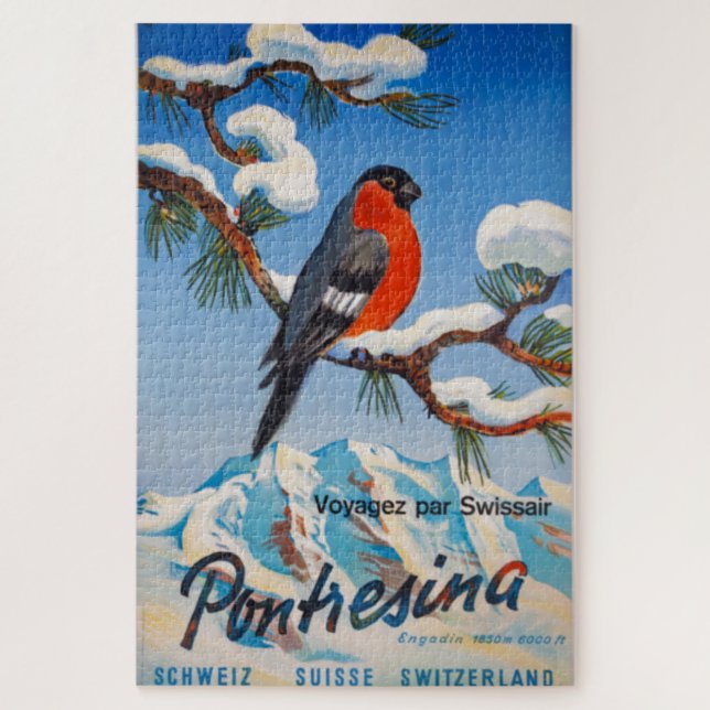 Puzzle Vintage Pontresina Vacation Swiss Air Suiza (Vertical)