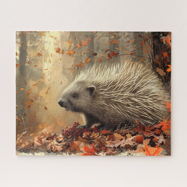 Puzzle Vintage Porcupine en otoño deja 16x20 (Horizontal)