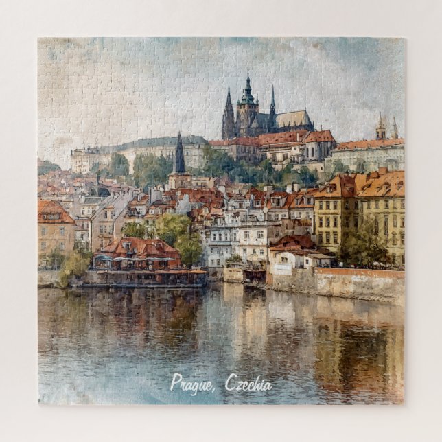 Puzzle Vintage Prague Czechia City Painting  (Vertical)