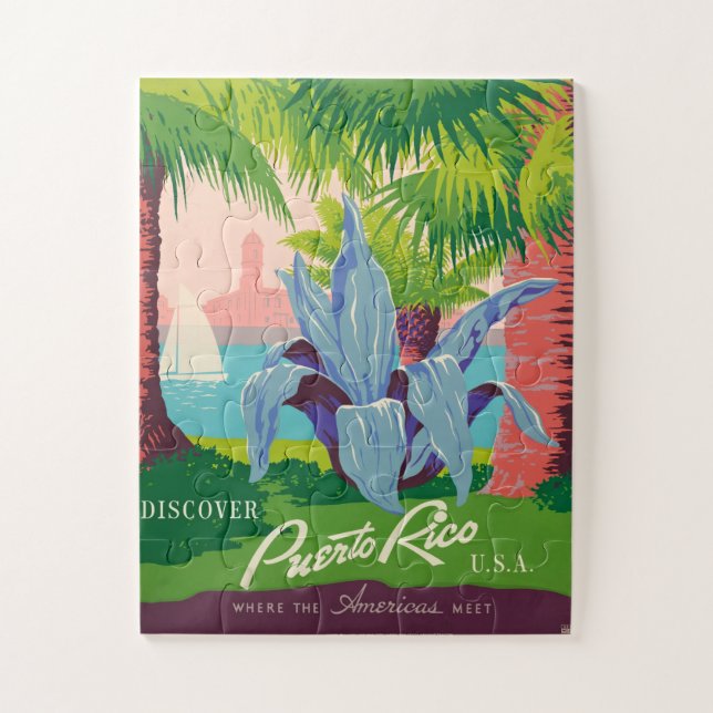 Puzzle Vintage Puerto Rico Travel Art Ilustration (Vertical)