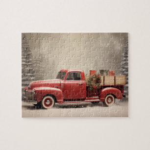 Puzzle Vintage Red Pick Truck Holiday