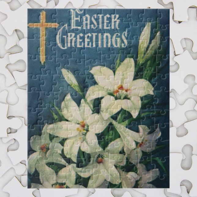 Puzzle Vintage Religioso Easter Greetings, Lily Flowers (Subido por el creador)