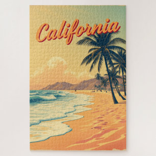 Puzzle Vintage Retro California Beach Travel Card