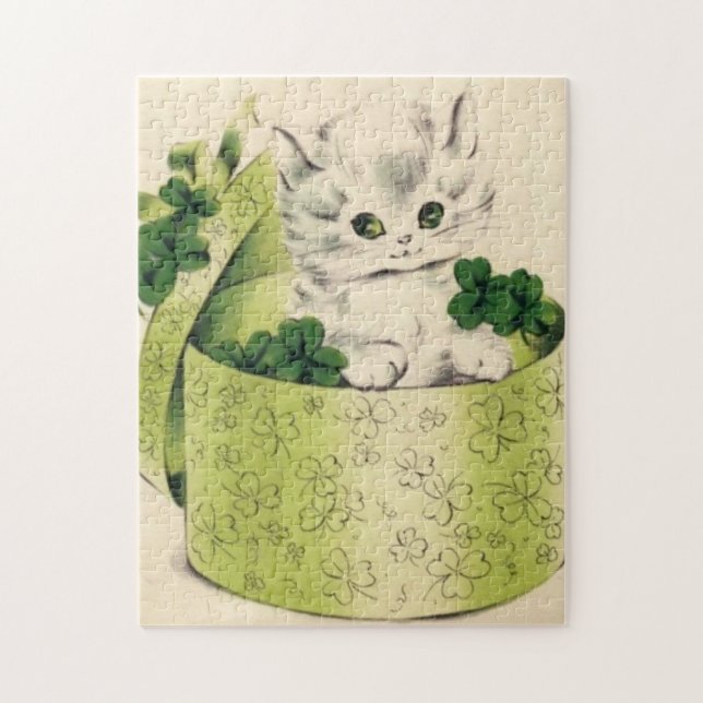 Puzzle Vintage Retro Kitten Saint Patrick's Day (Vertical)