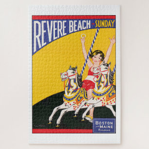 Puzzle Vintage Revere Beach Carousel Nostalgic Travel Pos