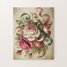 Puzzle Vintage Roses & Ribbons Romantic Floral Art