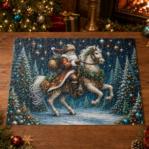 Puzzle Vintage Santa Claus árboles de Navidad caballo