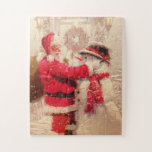 Puzzle Vintage Santa Claus Snowman Christmas | Holidays<br><div class="desc">This design features a jovial Santa Claus and snowman in the snow. 
 #christmas #christmasgifts #puzzles #jigsawpuzzles</div>