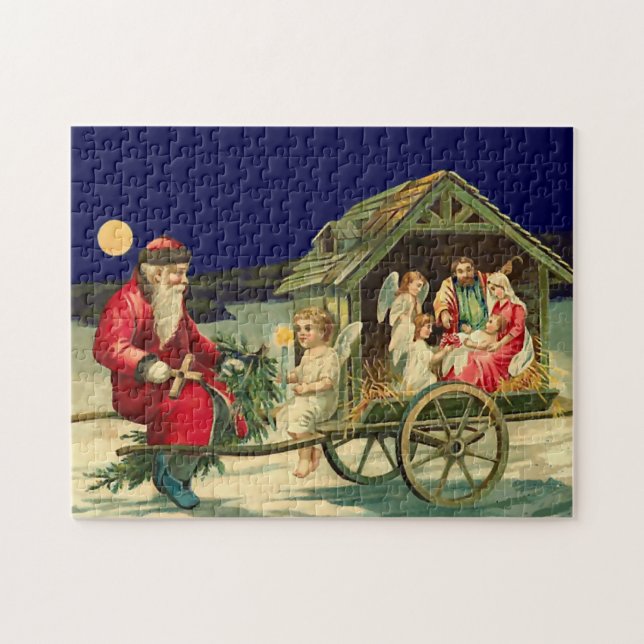 Puzzle Vintage Santa y escena de la natividad (Horizontal)
