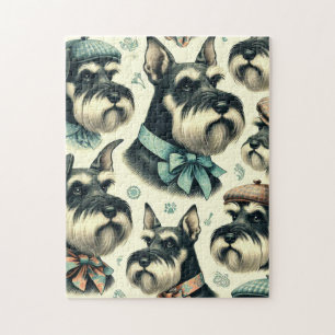 Puzzle Vintage Schnauzer Seamless Ilustracion