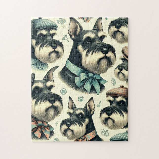 Puzzle Vintage Schnauzer Seamless Ilustracion (Vertical)
