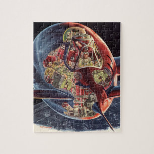 Puzzle Vintage Science Ficción Astronauta Rocket Spaceshi