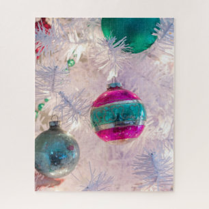 Puzzle Vintage Shiny Brite Ornaments on White Tree