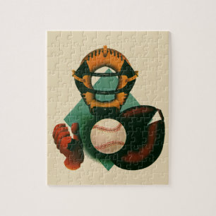 Puzzle Vintage Sports Béisbol Player, Catcher con Mitt