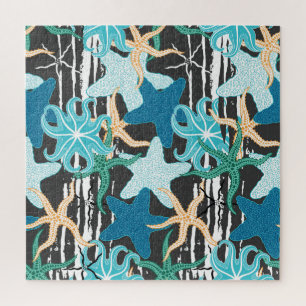 Puzzle Vintage Starfish: Fondo oscuro rayado.