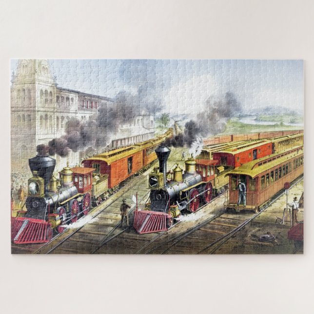 Puzzle Vintage Steam Trains Ilustracion de viajes Arte (Horizontal)