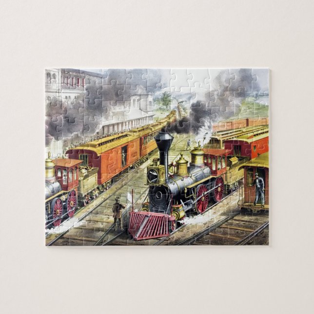 Puzzle Vintage Steam Trains Ilustracion de viajes Arte (Horizontal)