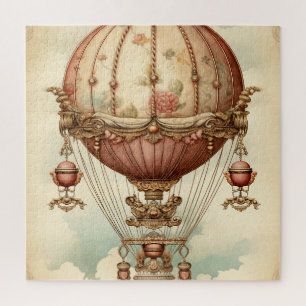 Puzzle Vintage Steampunk Pink Hot Air Balloon