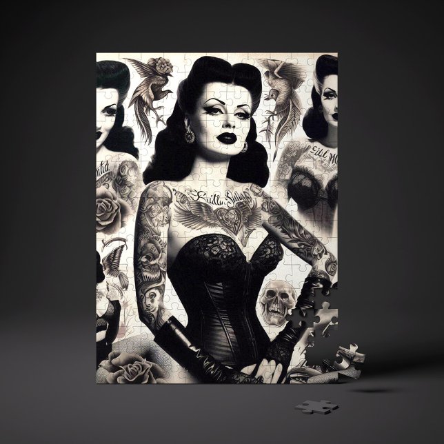 Puzzle Vintage Tattooed Goth Woman Collage (Subido por el creador)