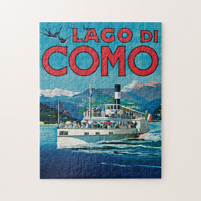 Puzzle Vintage Travel Lake Como barco italiano (Vertical)