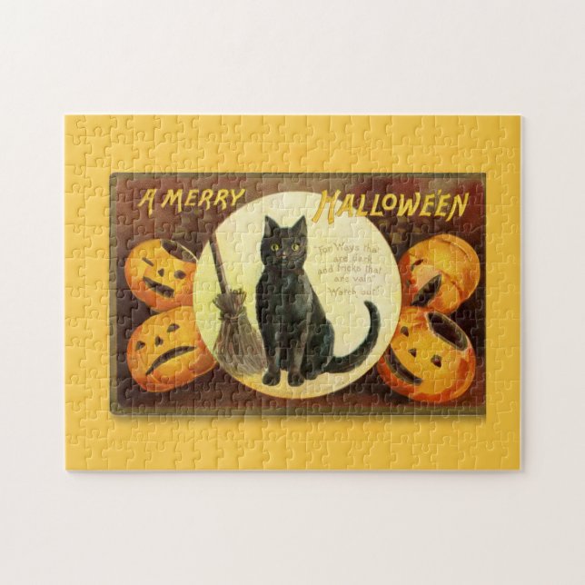 Puzzle Vintage Un Gato Negro De Feliz Halloween (Horizontal)