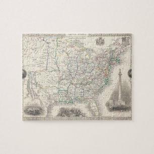 Puzzle Vintage United States Map de Tallis y Rapkin